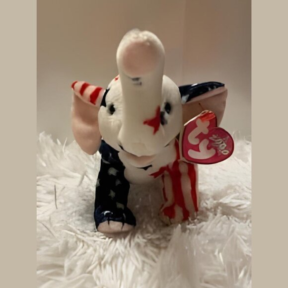 Stuffed Patriotic Plush Elephant Ty Beanie Baby - Righty 2000 Stars & Stripes - Picture 1 of 6